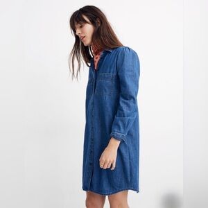 Madewell Puff Sleeve Denim Shirt Dress In Harris Wash Size XXS Oversized Cotton